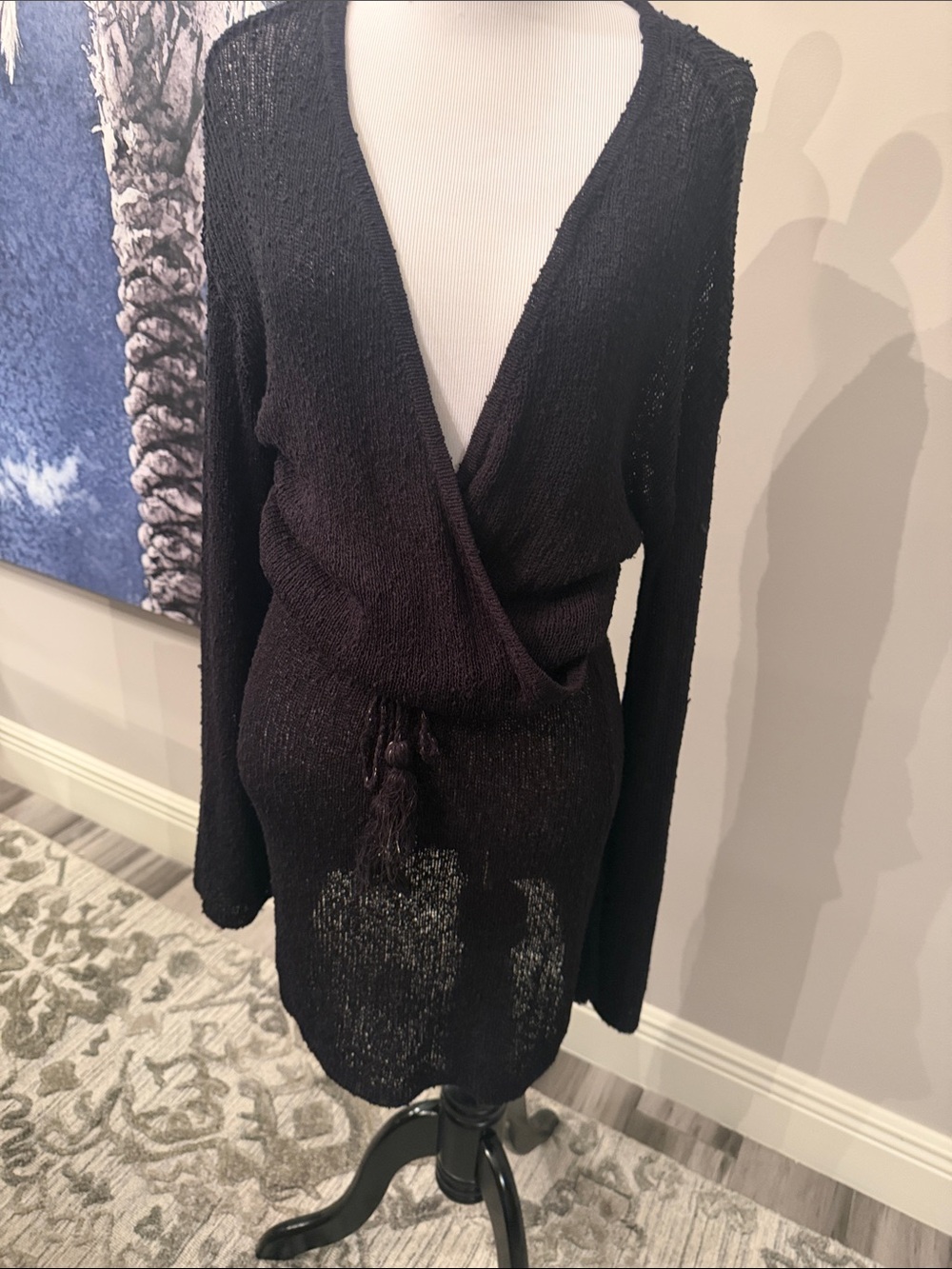l*space Black Wrap Knit Coverup with Drawstring Waist